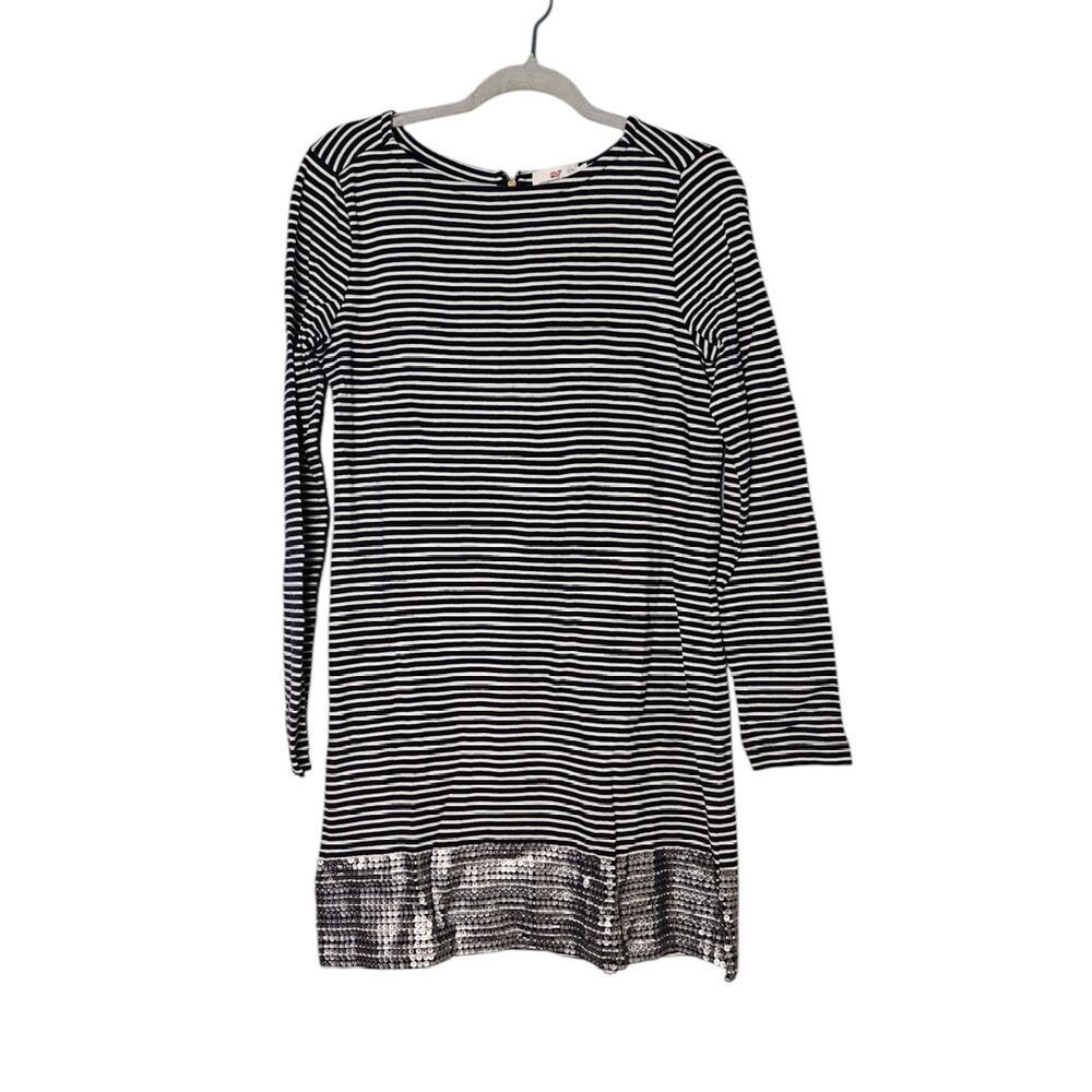 Vineyard Vines White & Blue Striped Dress Sequin‎ Hem Womens Small Nautical